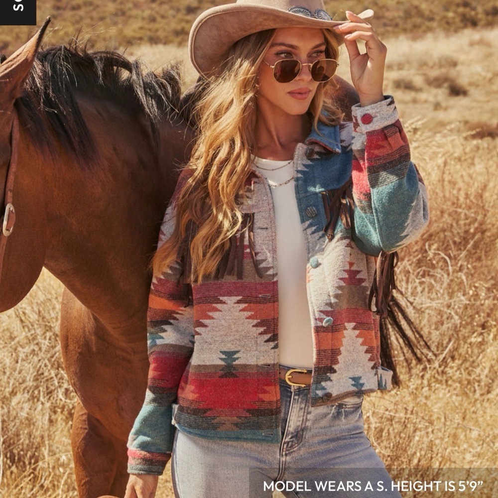 VICI Morrow Aztec Printed Fringe Jacket